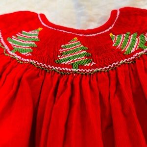 Christmas Smocked corduroy 3M dress